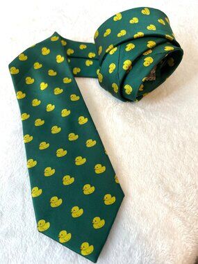 Rubber Ducky Tie Emerald Green Yellow Necktie Novelty Print by Elegance  Ducks
